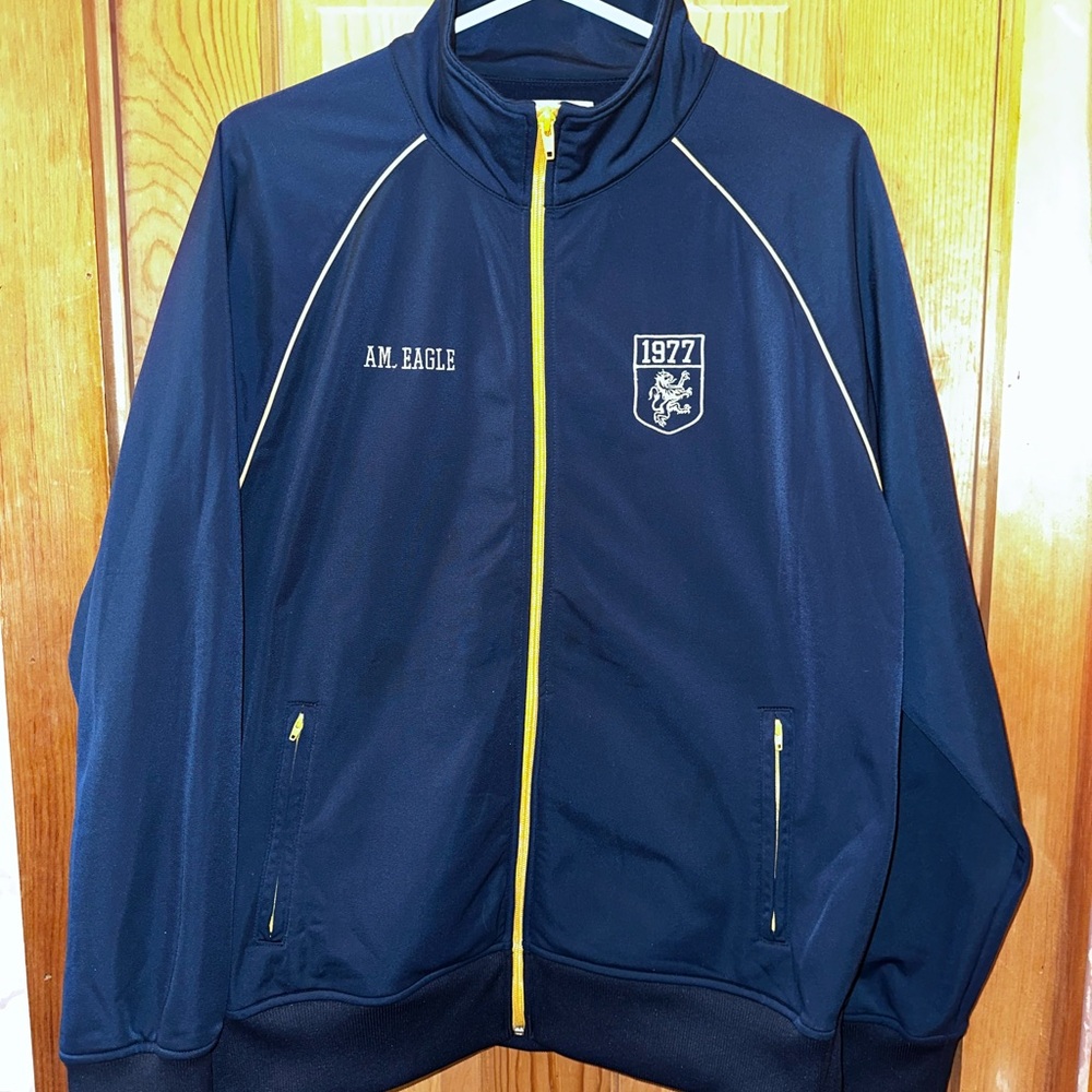 Navy Blue Track Jacket with Yellow Accents